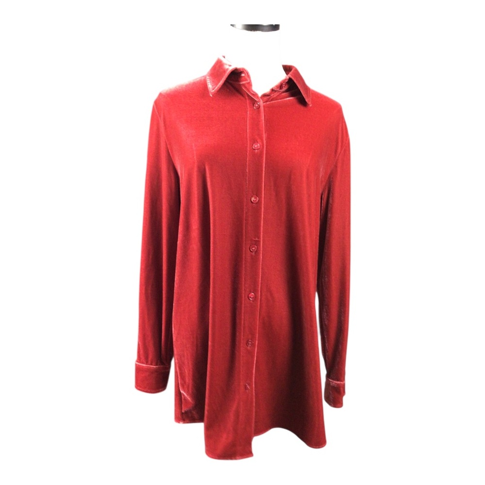 Soft Surroundings Small Red Velvet Button-Up Shirt Women's Collared Top